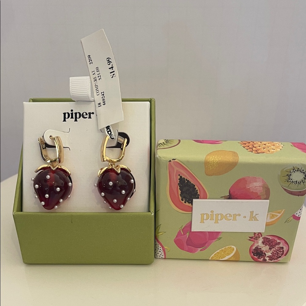Piper K Gold and Red Strawberry Earrings. Brand New ***